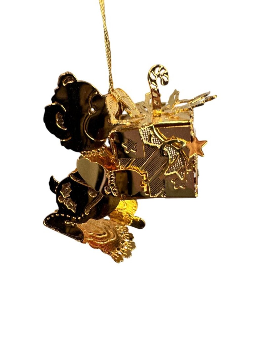 Danbury Mint Teddy Bear With Christmas Gift Box Gold Tone Ornament - Picture 6 of 7